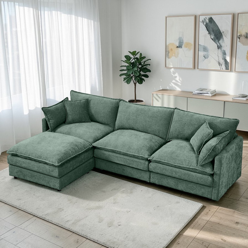 Canapé modulaire en L revêtu de L 102 po avec coussins en mousse compressée avec repose-pieds mobile Brooklington