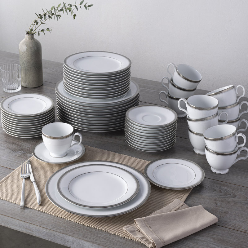 Noritake Charlotta 60-Piece Dinnerware Set, Service for 12, Platinum