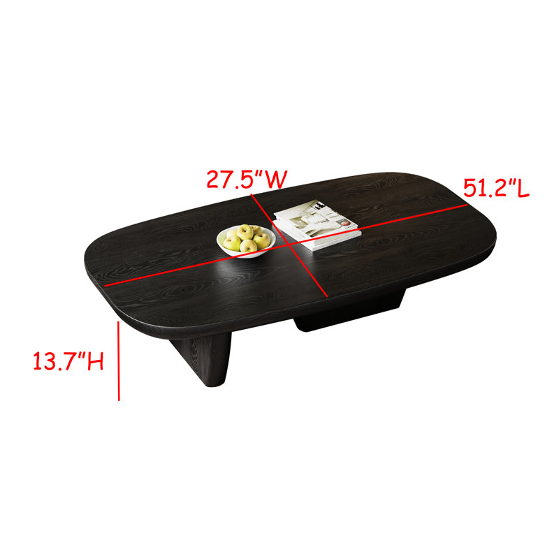 51" Modern Minimalist Double Leg Solid Wood Rectangular Coffee Tables For Living Room, Black