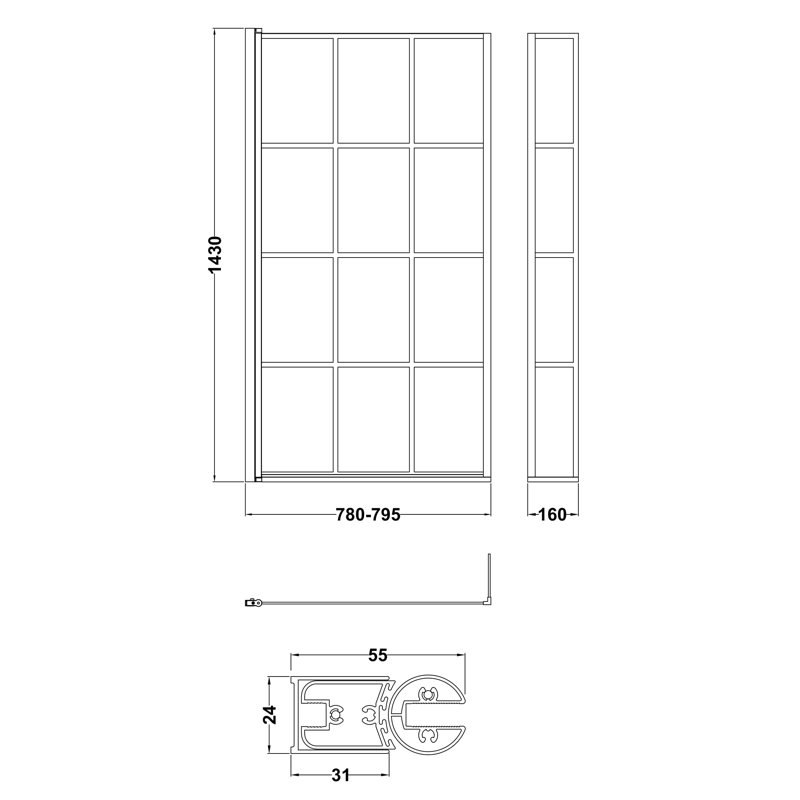 Pacific 808mm W x 1430mm H Pivot Semi-Frameless Bath Screen with Pattern Glass