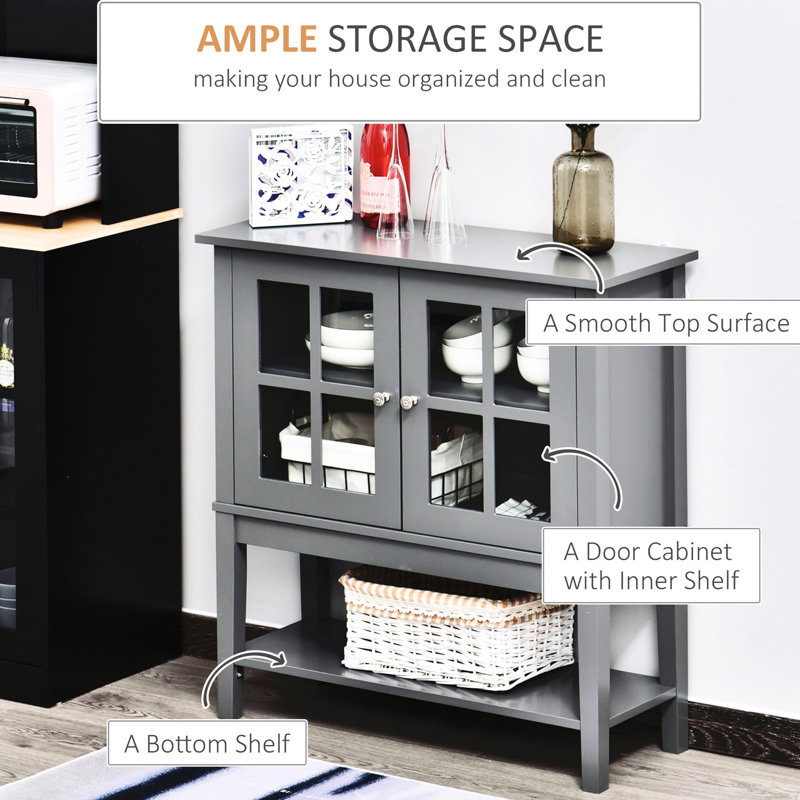 Grey Kitchen Cabinet For Coffee Bar, With Adjustable Inner Storage And Elegant Design Living Room As Versatile Practical