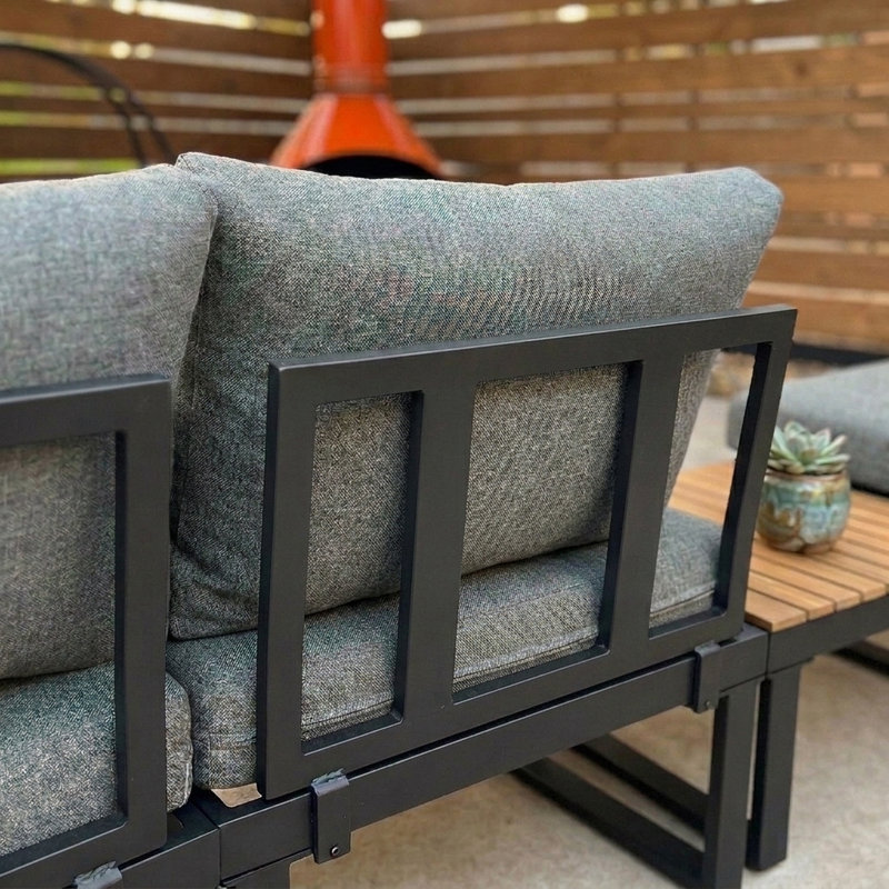 Ensemble modulaire de patio en aluminium 6 pièces, Noir / bois naturel brun, Gris foncé