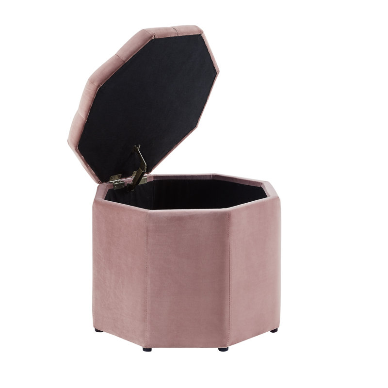 25" Black Tufted Specialty Storage, Blush Velvet, Medium