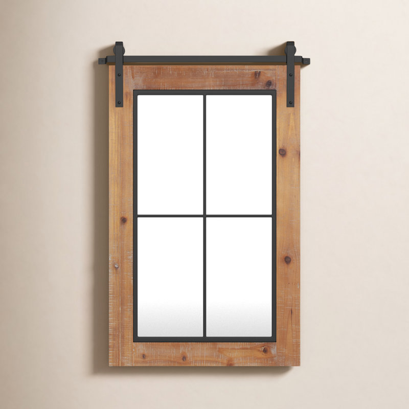 Enora Wood Rectangle Mirror, 37" x 22", Rustic Brown