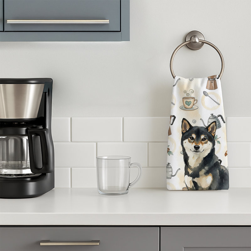 Serviette de cuisine Coffee Bar, Shiba Inu noir et brun clair