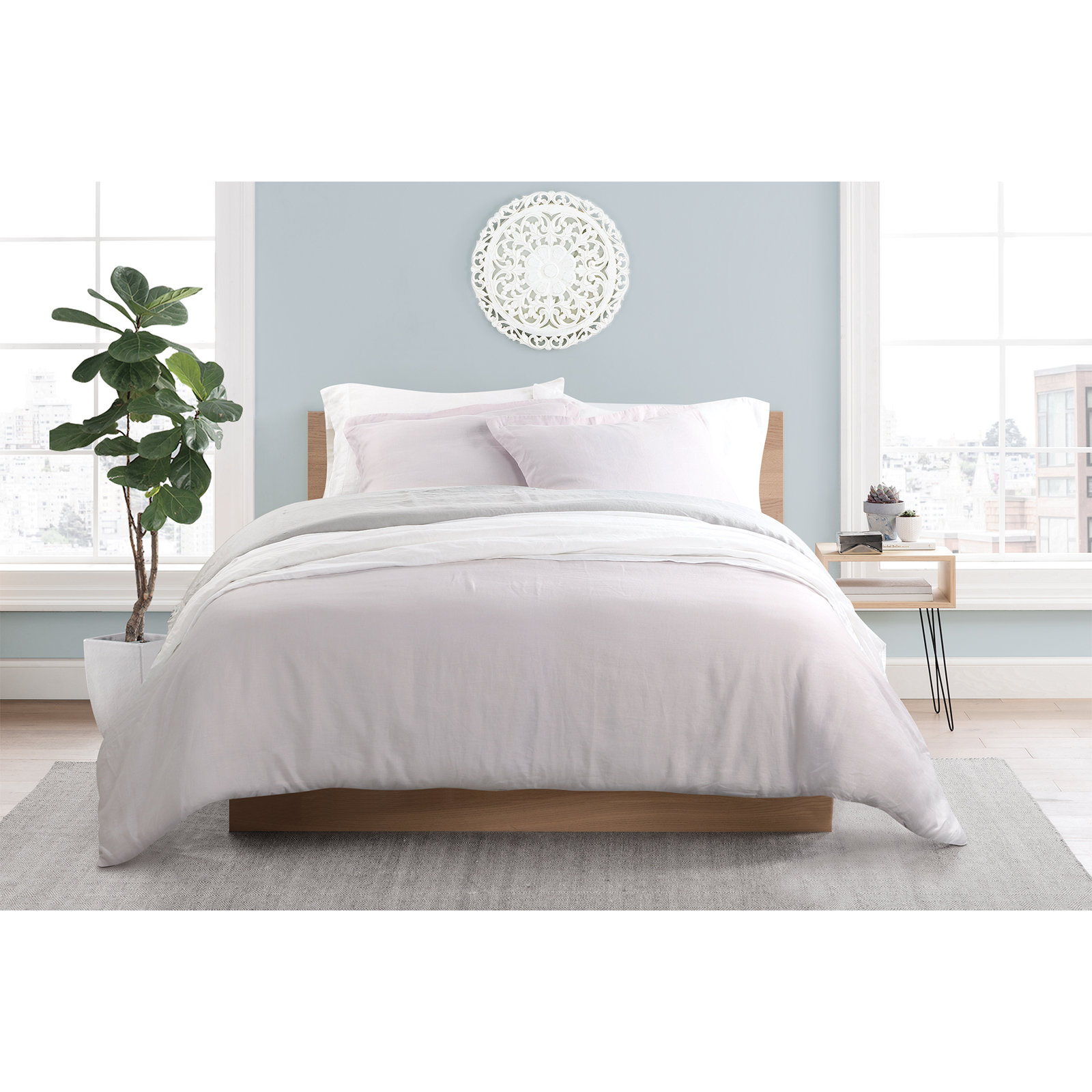 Frazier Modern & Contemporary 100% Linen Duvet Cover, King Duvet Cover + 2 King Shams, Lilac Marble