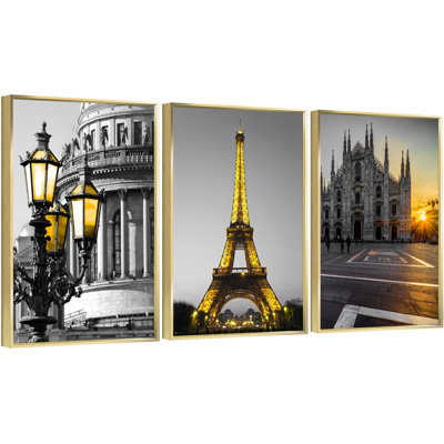 Contrast aluminium encadré, ensemble de 3 reproductions d'art encadrées sur toile