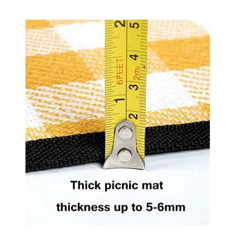 Oversized Yellow Checkered Outdoor Picnic Mat | 79" Foldable Machine Washable Camping Mat