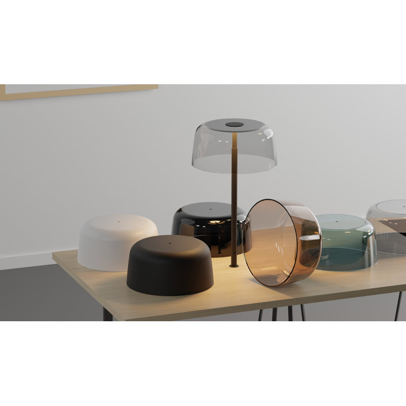 Yurei Co-Working Lamp (Matte Black)  with 14" Transparent Polymer Shade, Tea, Matte Black, Black