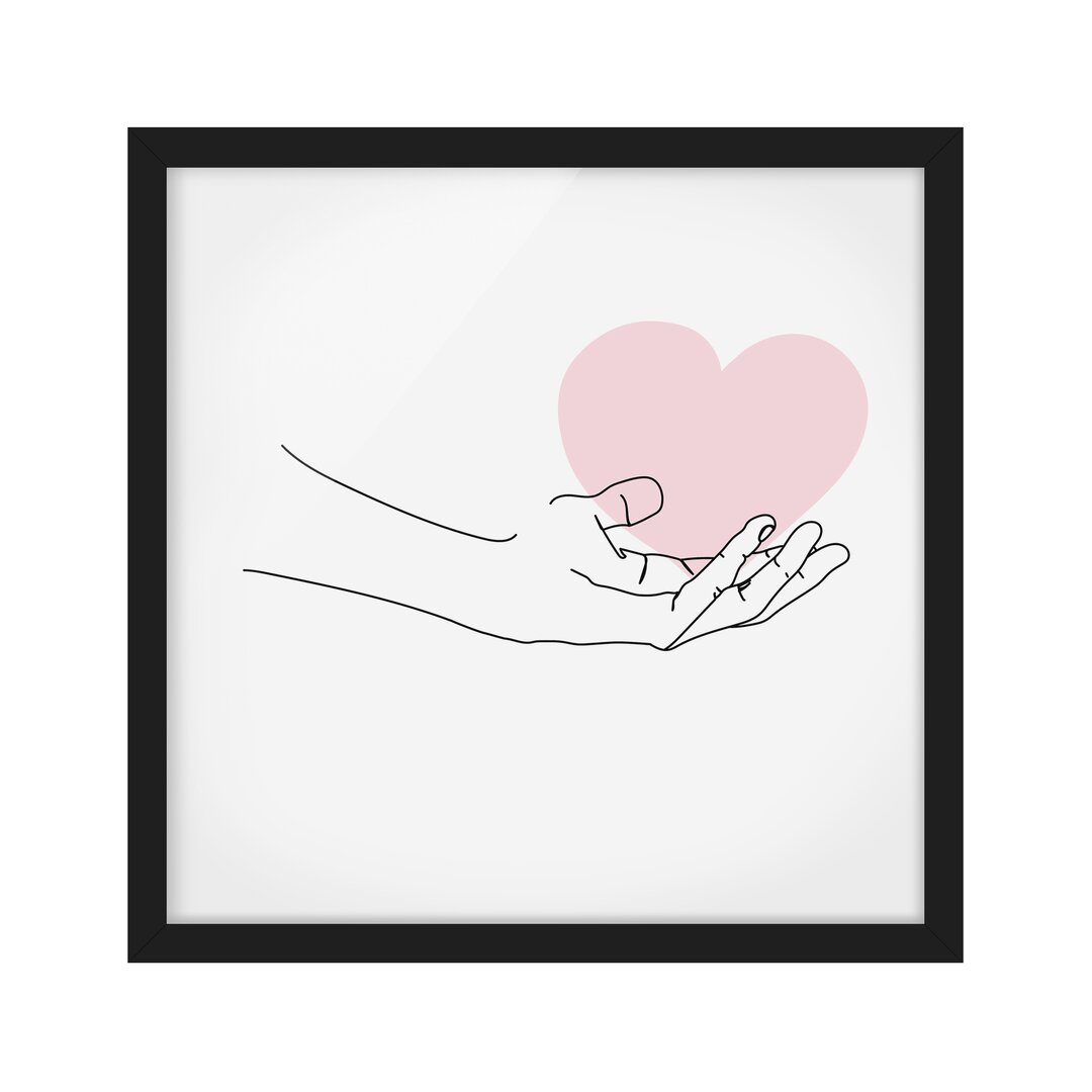 Gerahmtes Poster Hand with Heart Line Art