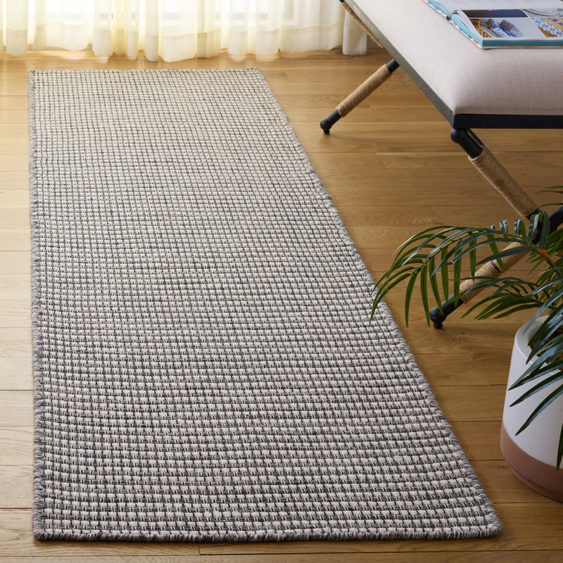 Tapis de couleur unie en laine / coton tissé à la main Natura en gris foncé / ivoire, Tapis de couloir 2 pi 3 po x 8 pi