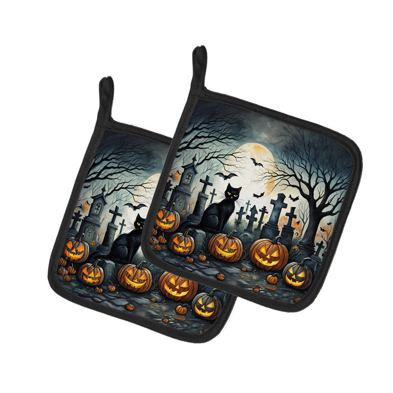 Paire de porte-pots d'Halloween chat noir effrayant