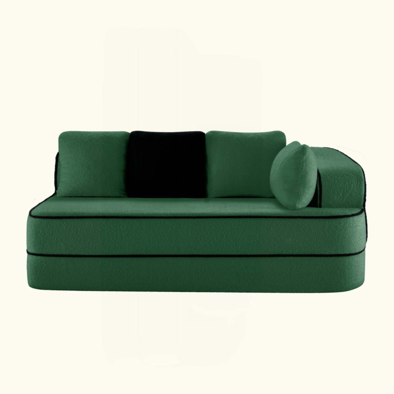 Right 2-Seater Sofa W/Pillows Teddy Fabric, Green