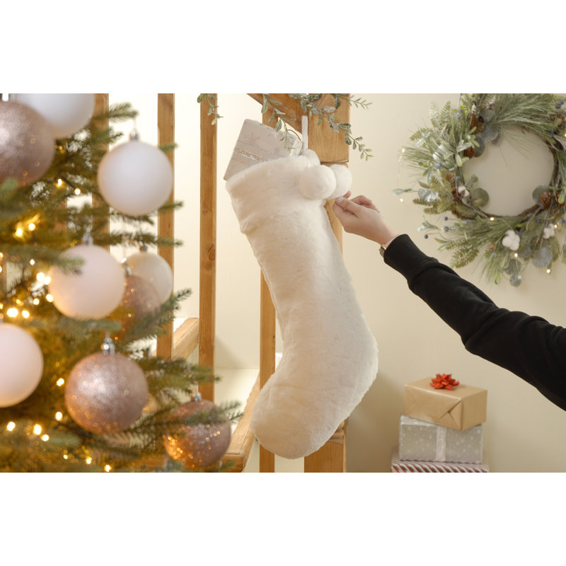 Stocking with Pom Pom Detail, White