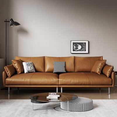 Orange Genuine Leather Modular Sofa cushion couch