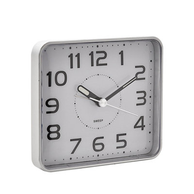 Analog Battery-Operated Alarm Tabletop Clock in Silver/Black