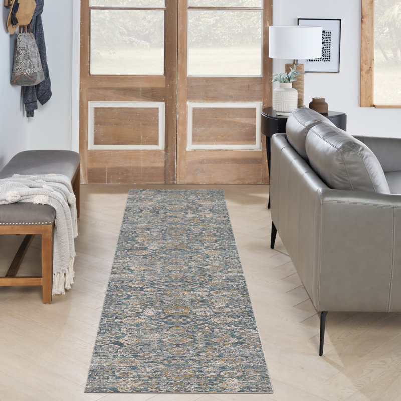 Tapis oriental gris tissé à la machine Hajeb, Tapis de couloir 2 pi 3 po x 10 pi