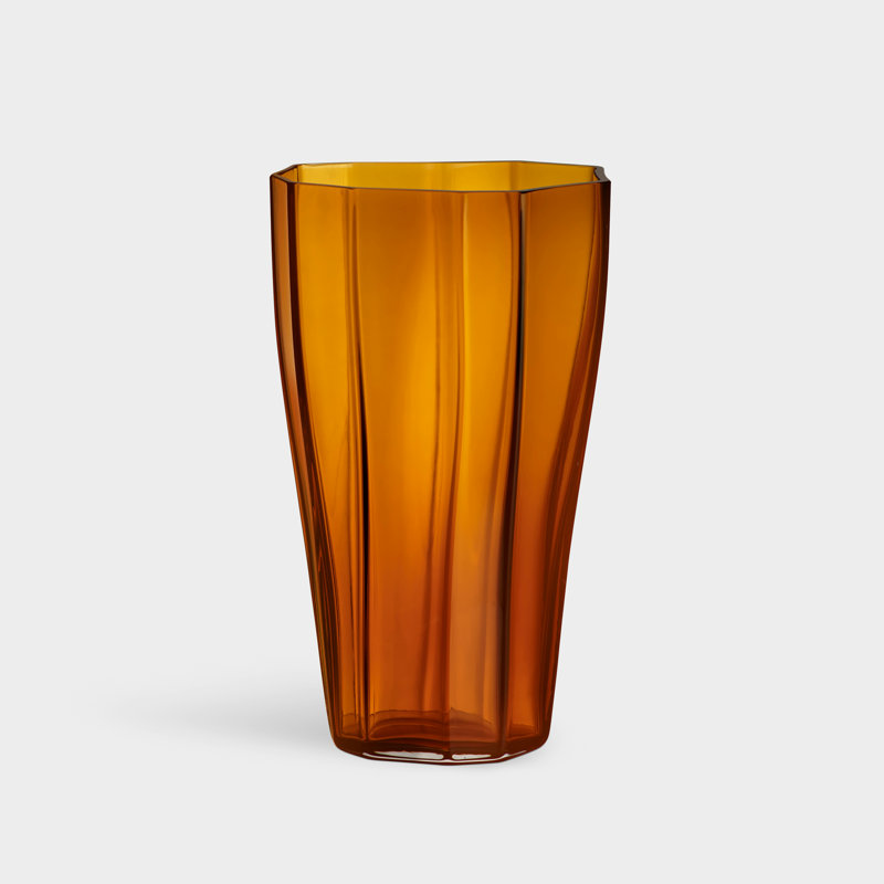 Reed Handcrafted Glass Table Vase, 11.8" H x 7" W x 7" D, Amber
