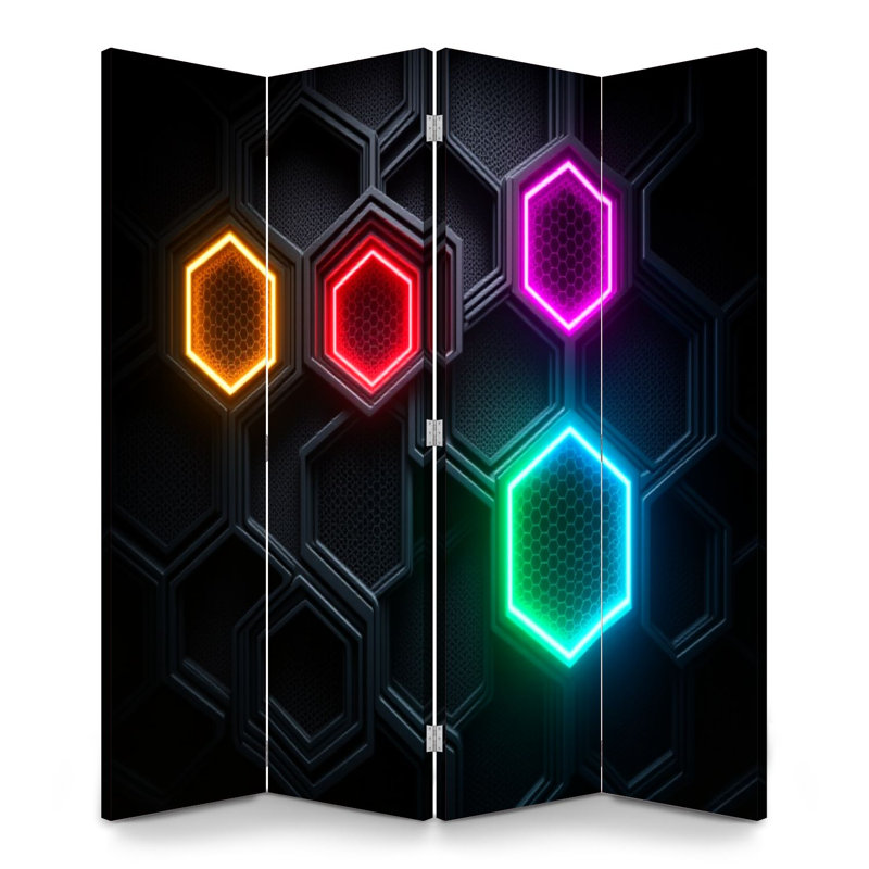 Paravent 4 panneaux à cloison pliable Royal Neon Hexagon, Couleur 4