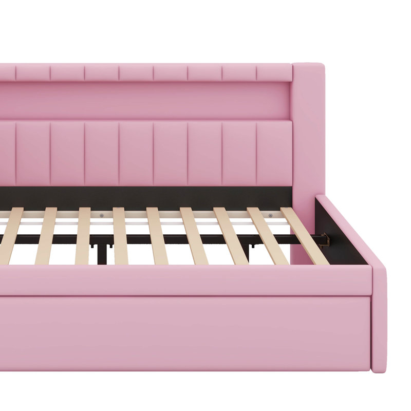 Lit plateforme avec ports USB, Lit double, Rose