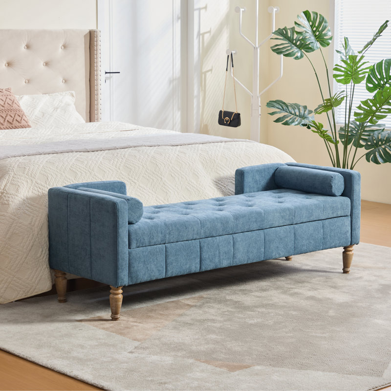 Banc de rangement pour chambre capitonné l 65 po avec coussins, Blue