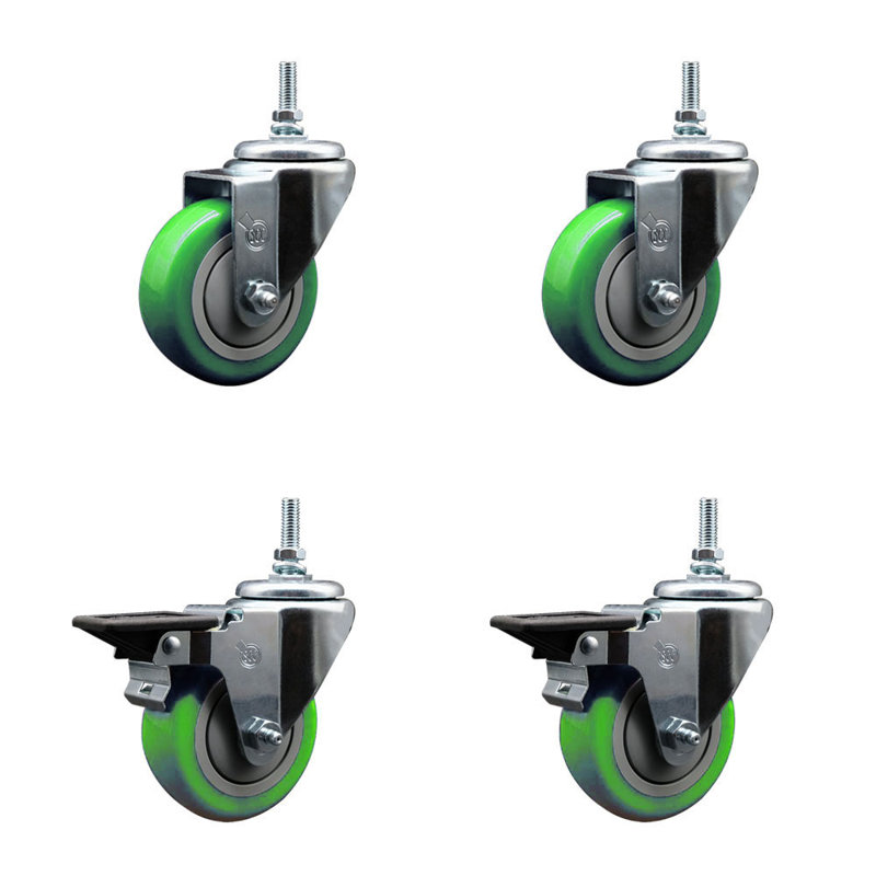 Ensemble de roulettes à tige filetée 3,5 pouces 3,5 mm 12 mm, Vert