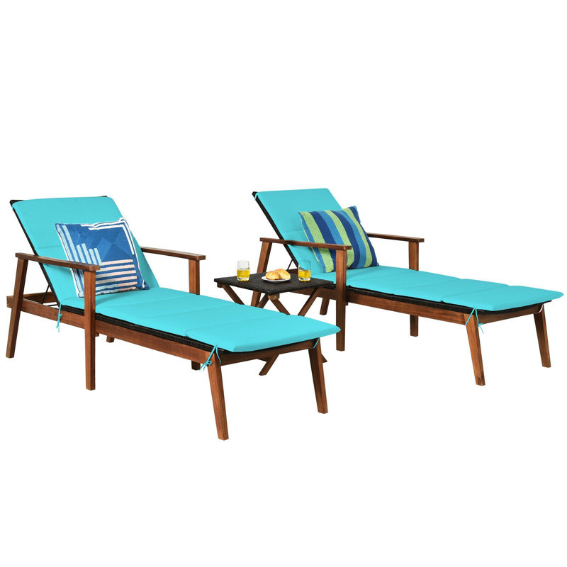 Oaklee Outdoor Wood Chaise Lounge with Table , Cushion Included