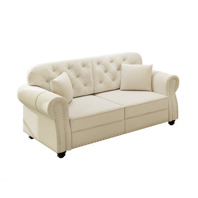 63"Upholstered Velvet Sofa with Nailhead Trim and Rolled Armrests,Mid-Century Modern Chesterfield Sofa with Button Tufted,Includes 2 Pillows