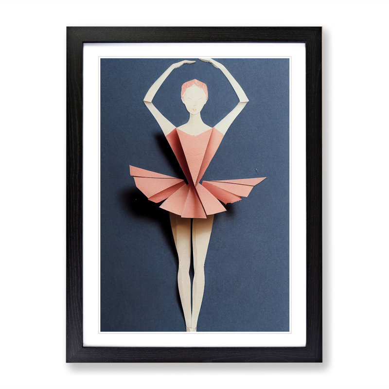 Paper Ballerina Dancer - Wall Art, Black Framed, 36cm H x 27cm W, No Matte
