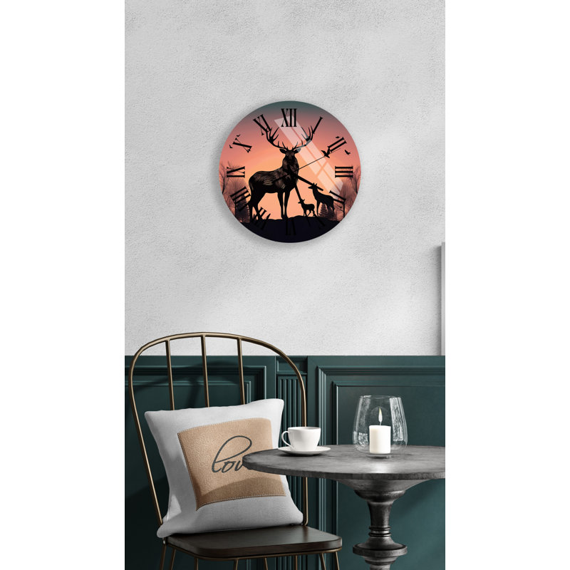 Horloge murale silencieuse en verre trempé 24 po Wildlife, Noir