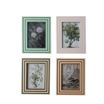 Cadre photo rayé en résine et bois, multicolore, ensemble de 4