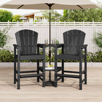 Wolak HDPE Outdoor Adirondack Chair Set With Double Table(Set Of 2) by Beachcrest Home