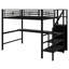 Lit mezzanine multifonctionnel en métal avec bureau, escalier de rangement, mini garde-robe et lumières DEL