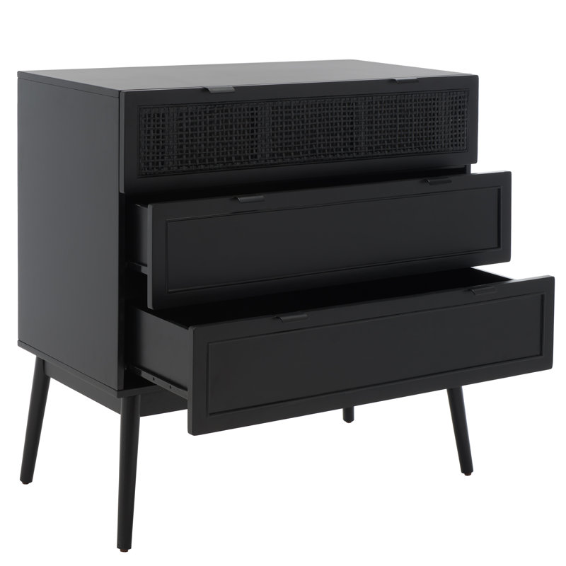 Keanu 36" W 3-Drawer Wood and Cane Chest , Black