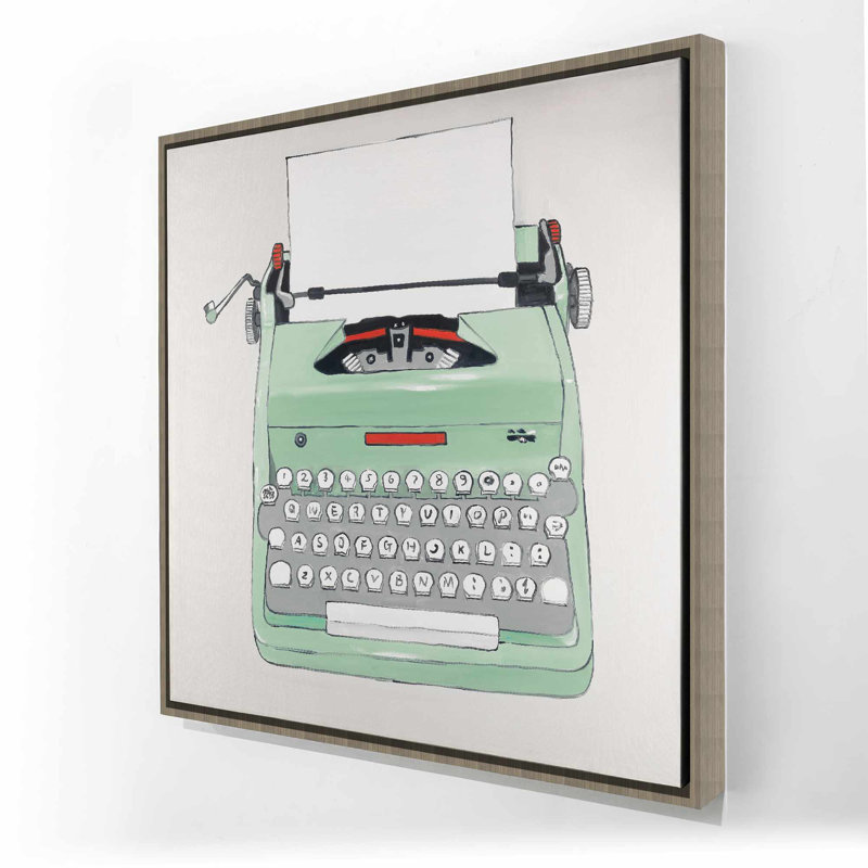 Mint Typewriter Framed Canvas | Stylish Office Decor Art