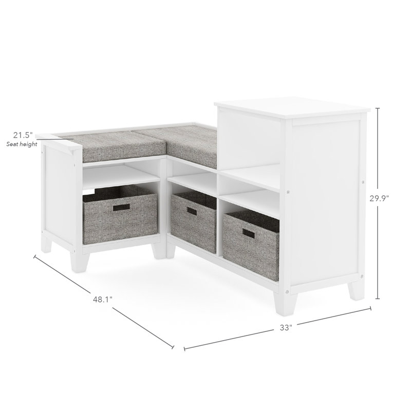 Creamy White Wooden Kids' Corner Reading Nook with Storage Cubes