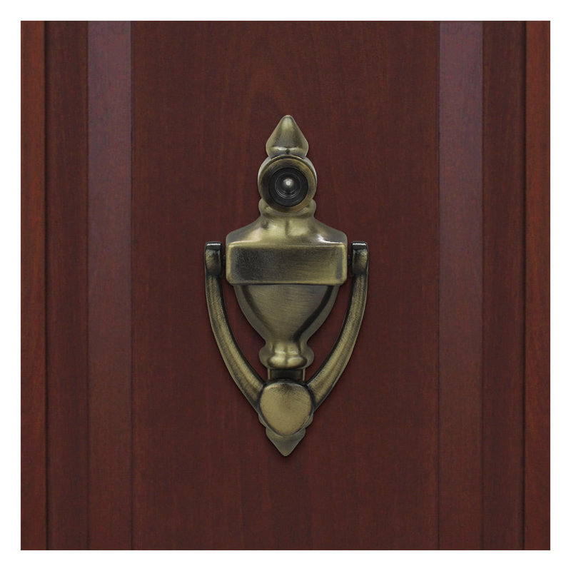Heurtoir de porte haute avec visionneuse 220 degrés, Laiton antique, H 4 po x l 1,75 po x P 0,63 po