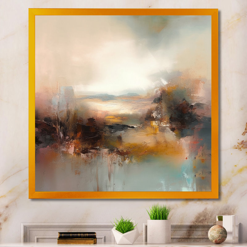 «Brown Abstracted Nature III», art mural abstrait, H 36 po x l 36 po, Cadre doré