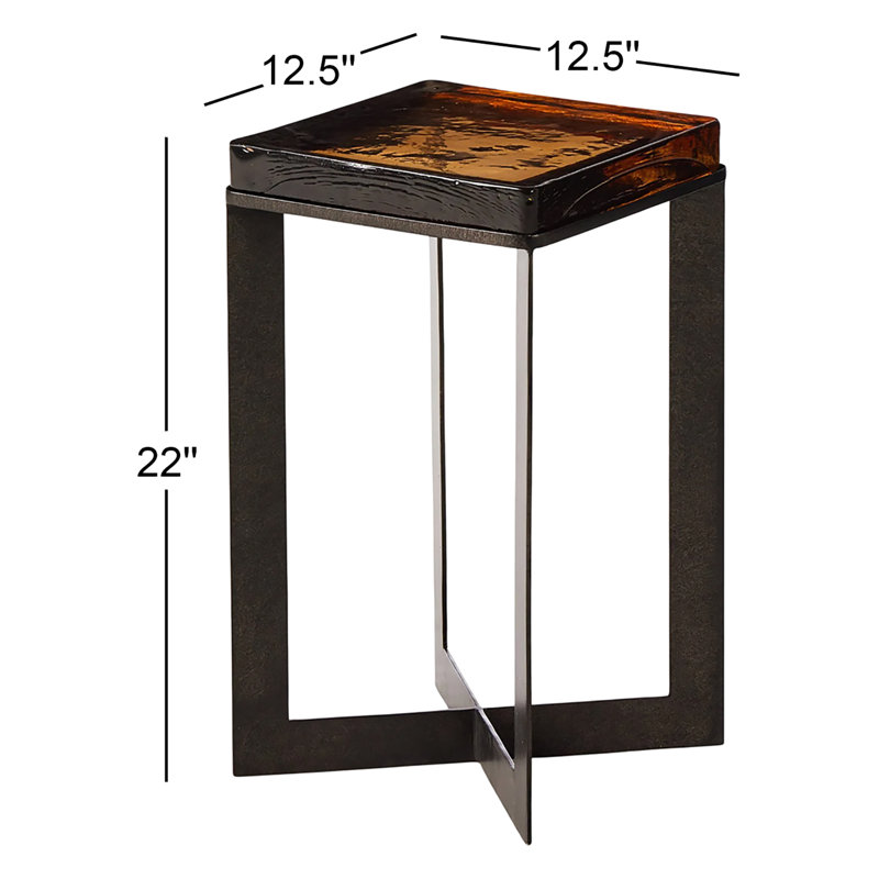 Lennie End Table, Burnished Charcoal, Cast Glass