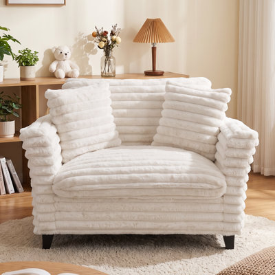 Fauteuil surdimensionné en velours côtelé pelucheux de 118 cm, fauteuil d'appoint à larges rayures avec structure en bois massif, fauteuil confortable une place pour le salon ou la chambre, idéal pour les enfants et les animaux de compagnie.