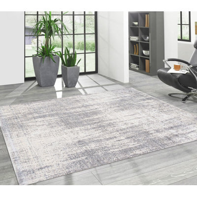 Tapis gris / argent en laine / coton / viscose fait à la main sans motif et sans motif de couleur unie sans motif