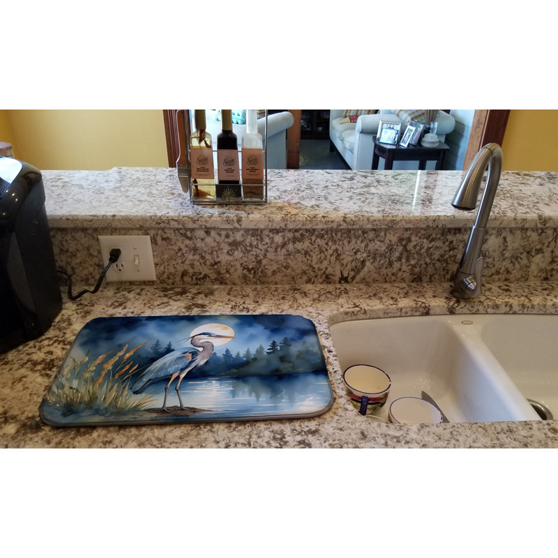 Blue Heron Under the Moonlight Dish Drying Mat