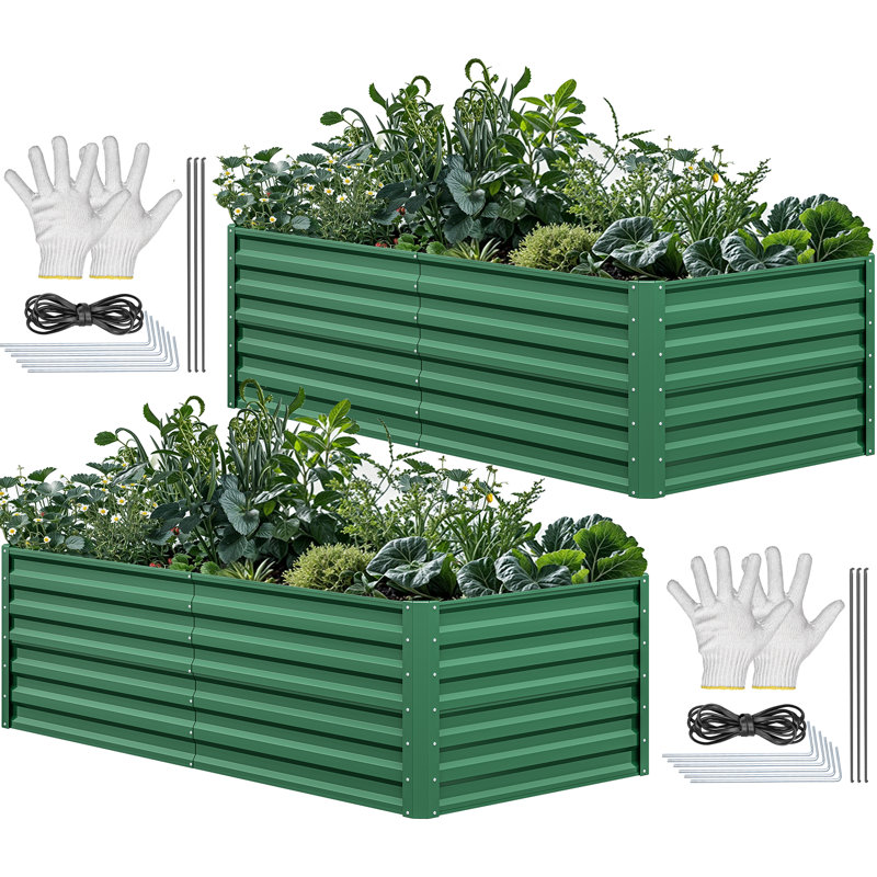 Grand ensemble de jardin surélevé galvanisé avec gants, 36'' H x 72'' W x 36'' D, Vert