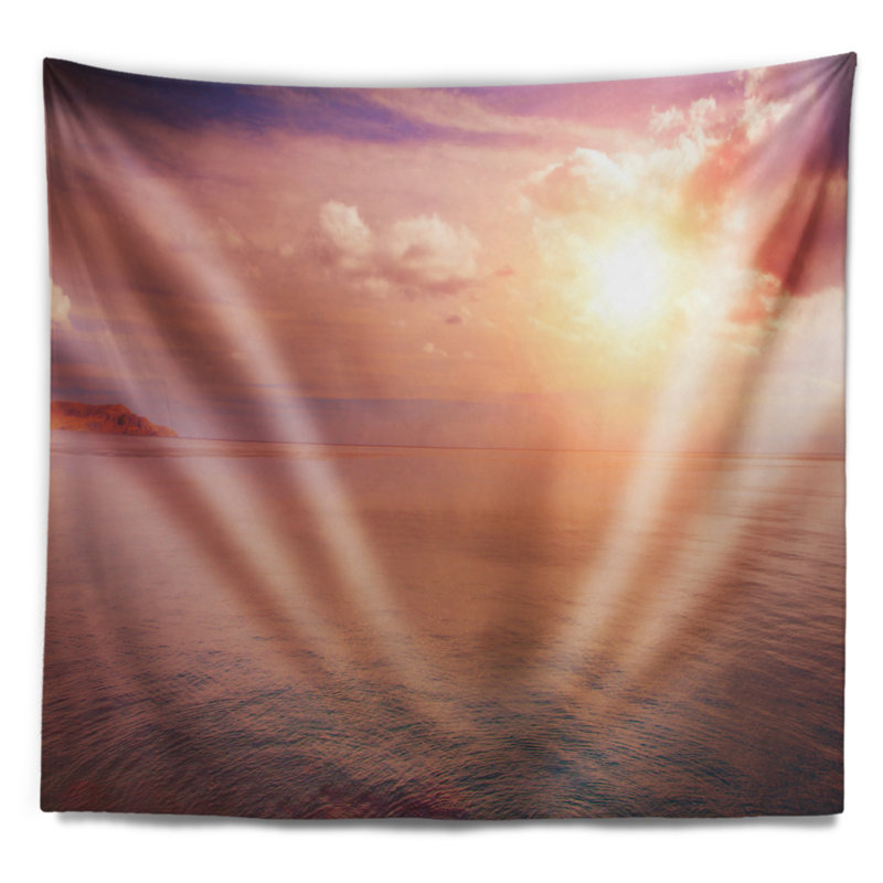 Tapisserie bord de mer rose sur une plage sombre au coucher du soleil, H 50 po x l 60 po
