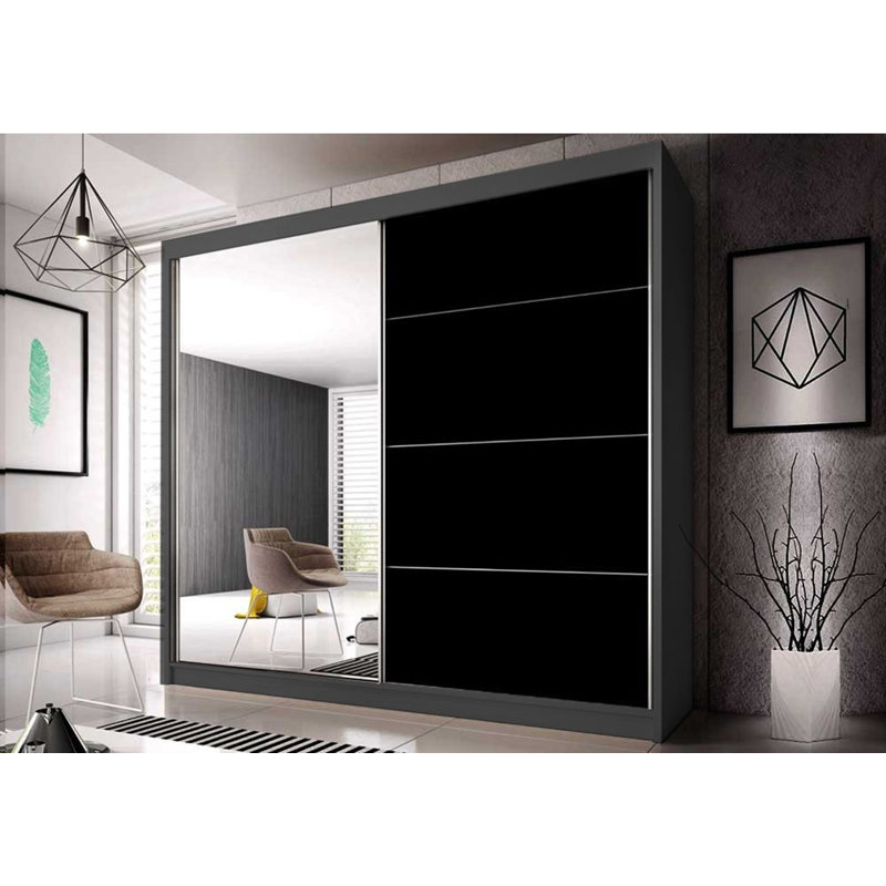 Ellawese 2 Door Manufactured Wood Wardrobe, Grey/Black