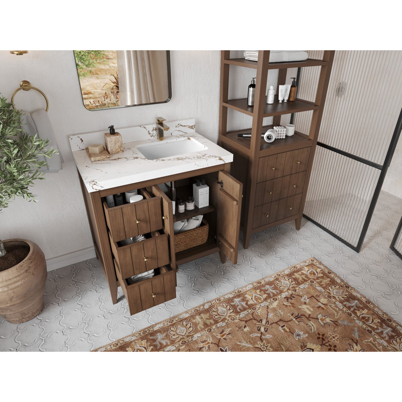 Meuble-lavabo simple 36 po avec plateau Atlanta, Calacatta Laza