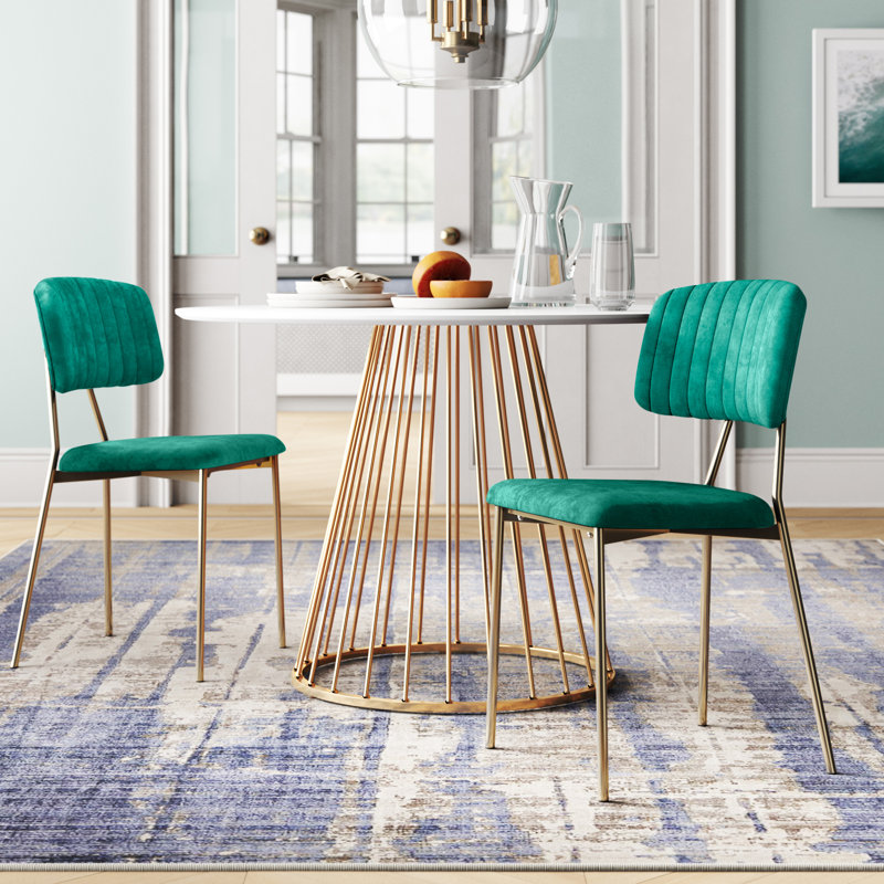  Addington Velvet Upholstered Side Chairs, Green, Gold