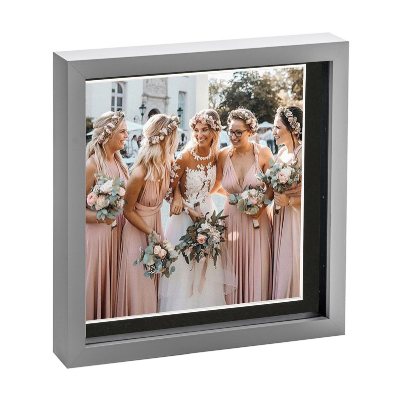 Nicola Spring - 3D Box Photo Frame - 10 x 10" with 8 x 8" Mount, Grey/Black