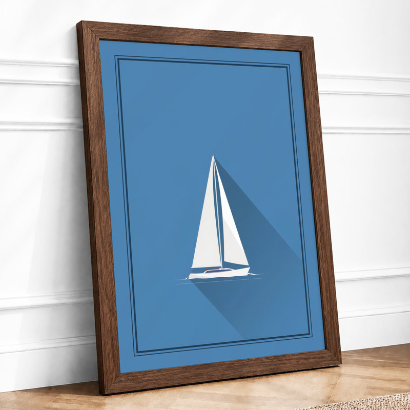 Sailboat at Rest Minimalist - Framed Print, A4 - 29.7 x 21.0 cm, Walnut