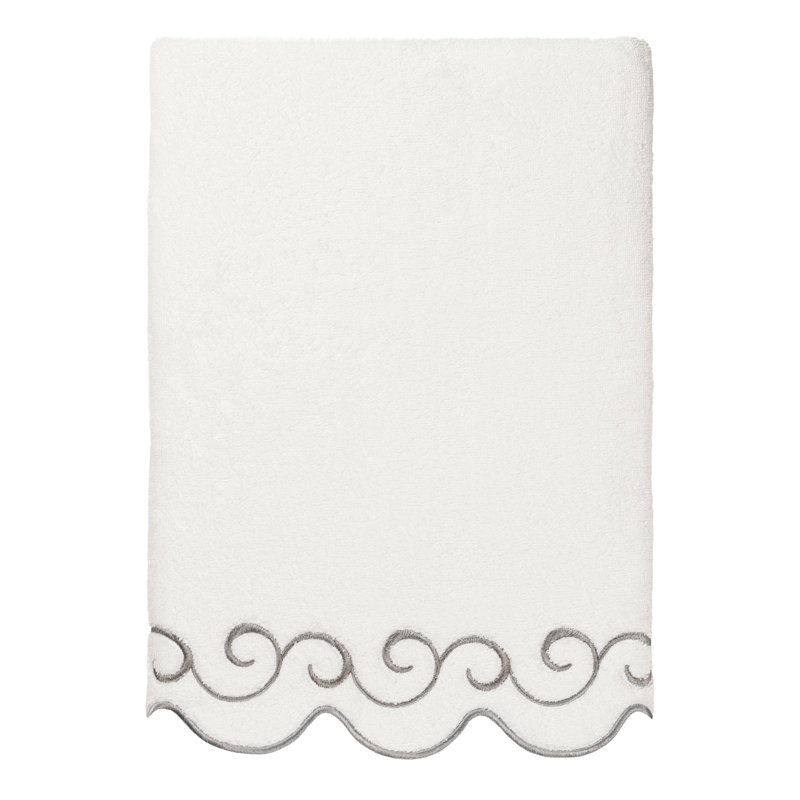  100% Turkish Cotton SIMPLICITY Scallop 6PC Embellished Towel Set, White/Gray, 6 Piece Towel Set